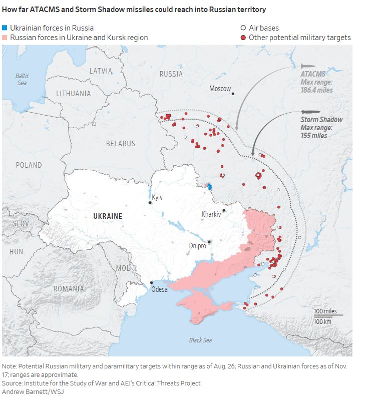 WSJ: Ποιους στόχους μπορεί να πλήξει η Ουκρανία εντός Ρωσίας με τους πυραύλους ATACMS και Storm Shadow