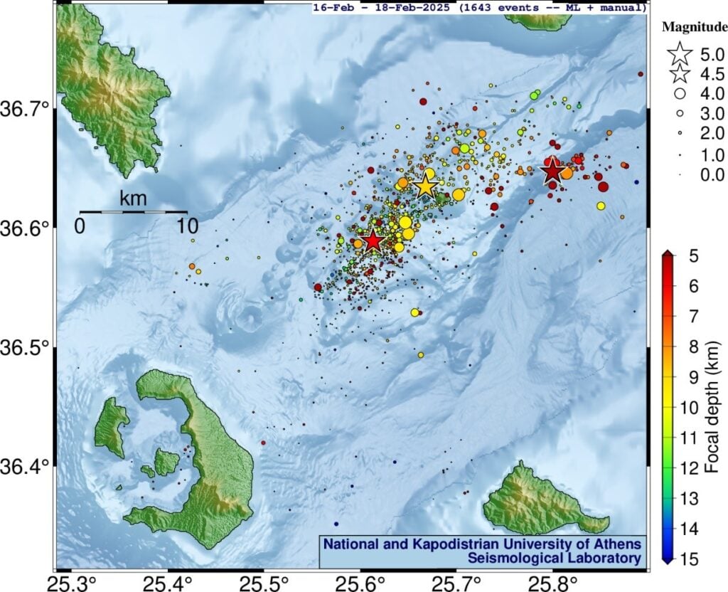 ΕΚΠΑ: Περισσότεροι από 21.500 σεισμοί καταγράφηκαν έως και τις 17 Φεβρουαρίου στη ζώνη Σαντορίνης-Αμοργού