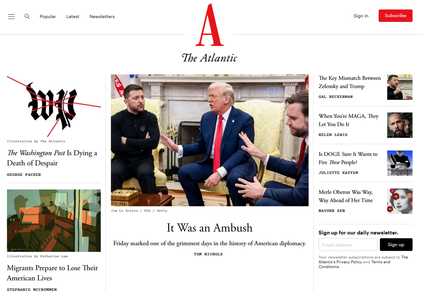 The Atlantic: «Ενέδρα από Τραμπ και Βανς στον Ζελένσκι»